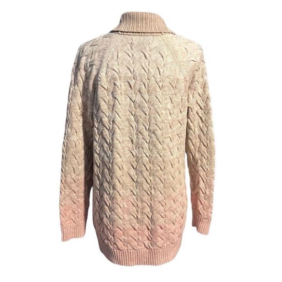 NWT Lands' End Drifter Cable-Knit Shawl Cardigan Sweater Ivory Tan Pink Medium - Picture 4 of 8